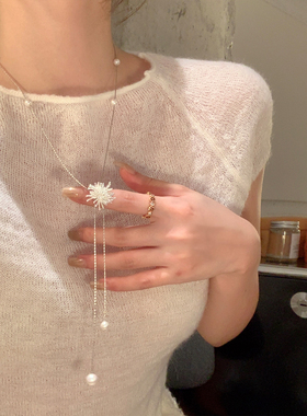 秋冬银色烟花珍珠流苏项链女