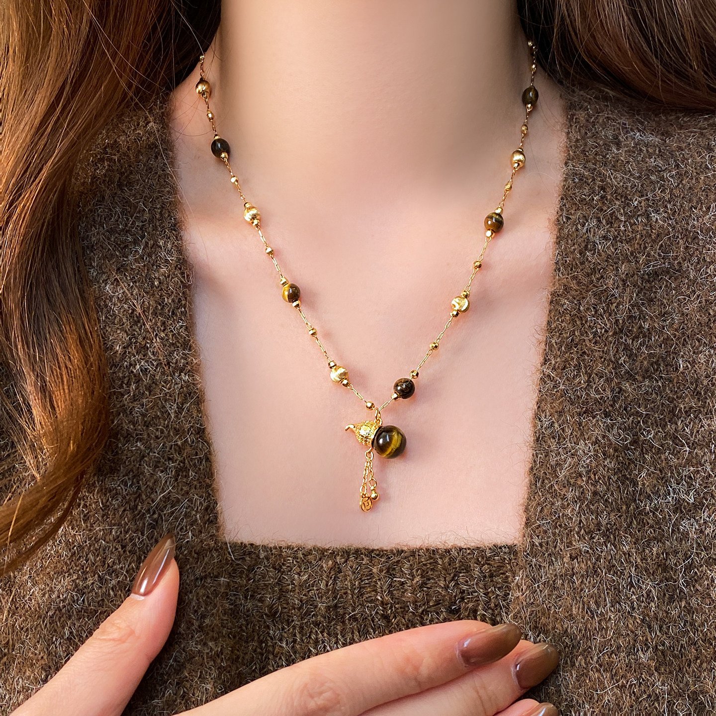 美拉德虎眼石葫芦吊坠项链女轻奢高级感气质大气秋冬毛衣链配饰,饰品/流行首饰/时尚饰品新,项链,淘宝优惠券,粉丝福利购,淘宝优惠卷