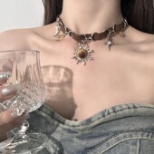 美拉德棕色炽烈太阳星芒项链小众chocker短款 辣妹复古项圈锁骨链