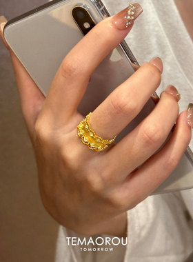 复古金色拉丝闪钻戒指女秋冬轻奢