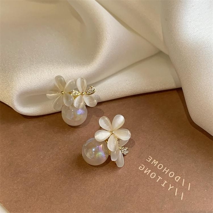 猫眼石花朵人鱼姬珍珠耳环