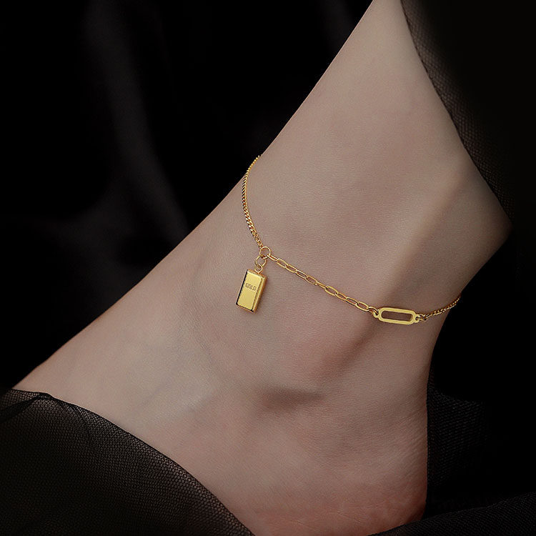 小金砖钛钢脚链女高级感不掉色18k金冷淡风足链轻奢时尚百搭脚饰