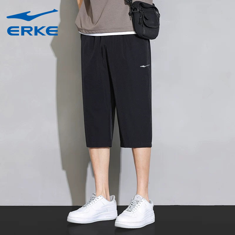 鸿星尔克运动裤男士夏季新款冰丝速干透气休闲梭织运动短裤七分裤