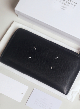 有一说一 原创自主 小众牛皮长款钱包四角缝线黑色卡包手拿手抓包