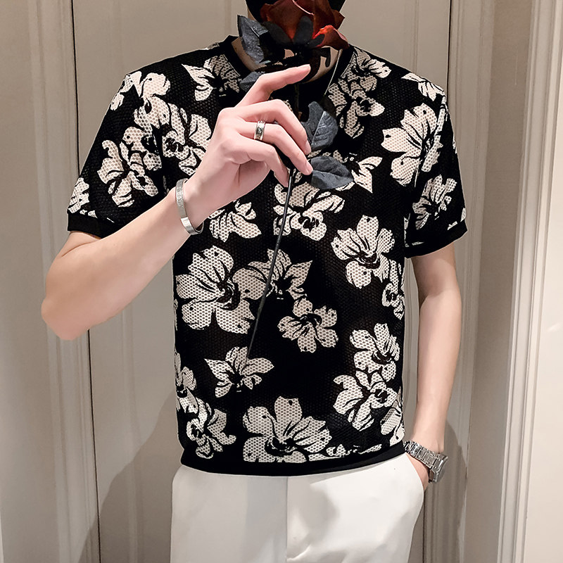 网状透气冰丝短袖男潮流夏季ins潮流提花速干冰感半袖BT241-P45,男装T恤,电商A368