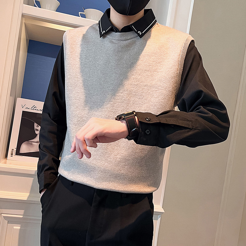 秋冬季毛衣男圆领假两件潮流百搭刺绣衬衫领针织衫CM205-P75,男装针织衫/毛衣,电商A368
