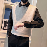 秋冬季毛衣男圆领假两件潮流百搭刺绣衬衫领针织衫CM205-P75，男装针织衫/毛衣，电商A368