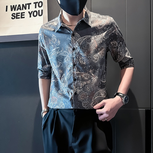 男士七分袖衬衫男潮流修身民族风腰果花中袖衬衣  A368-CS310-P65图片