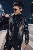潮牌修身PU皮衣外套男社会小伙休闲帅气皮夹克男P810P115加绒P125，男装夹克，电商A368