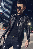 2025新款翻领皮衣男帅气修身机车服pu皮夹克外套P1902-P115绒125，男装夹克，电商A368
