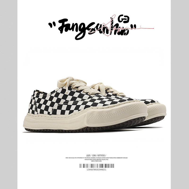 方三火夏季帆布鞋男厚底增高棋盘格透气休闲鞋情侣溶解复古板鞋男