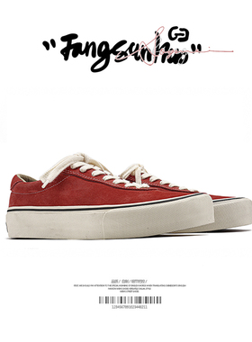 方三火 日系春季反绒皮滑板鞋女厚底复古硫化鞋情侣红色板鞋男鞋