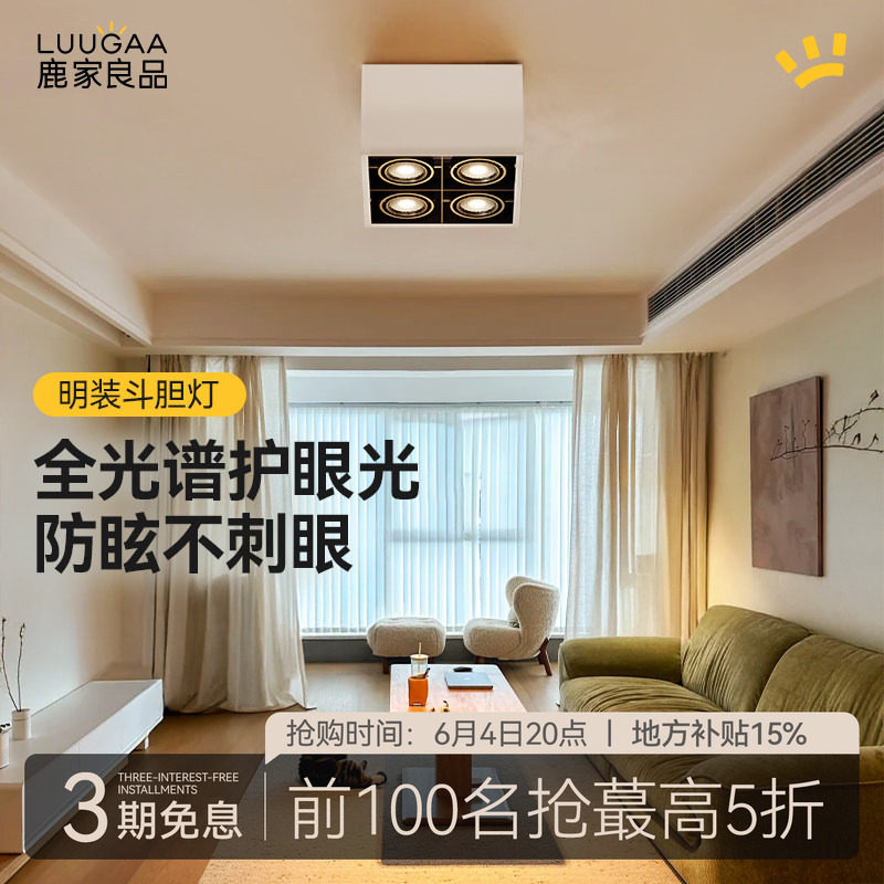 鹿家良品斗胆灯/无主灯全光谱护眼明装筒灯防眩家用客厅智能射灯