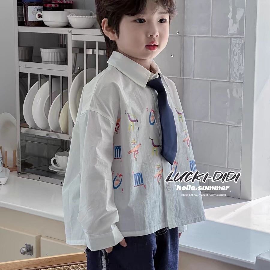 中小童生日卡通绘画领带衬衫西裤图片