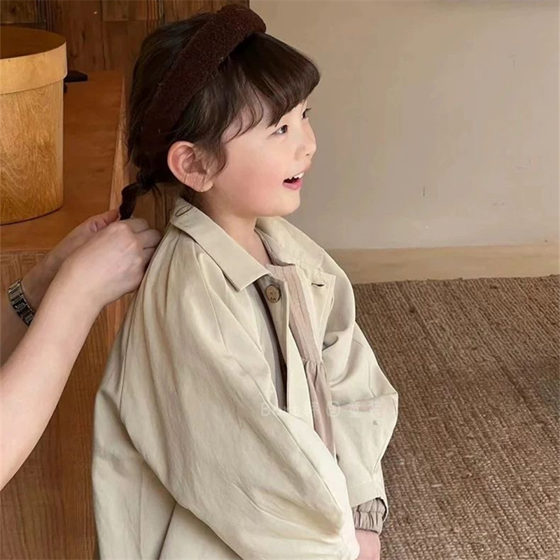 女童外套儿童风衣中长款翻领春秋装2025新款大童高级感气质大衣薄