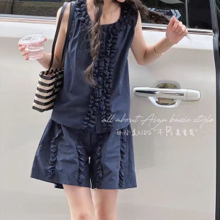 萌宝家韩版木耳边女童背心套装2026夏装新款儿童两件套时髦衣服
