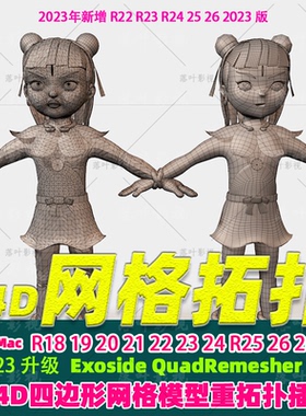 新C4D四边形网格重拓扑插件Exoside QuadRemesher插件R18-2023汉