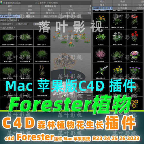 新Mac苹果版R23-2023 c4d植物插件 Forester插件c4d森林植物插件