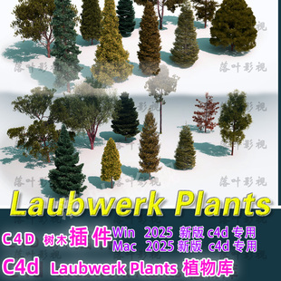 2025专用c4d植物插件 Laubwerk Plants Kit 送 3.67G植物库winmac