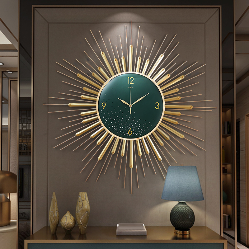 2022b新款太阳挂钟客厅家用钟表创意轻奢挂表大气装饰水晶镶钻时