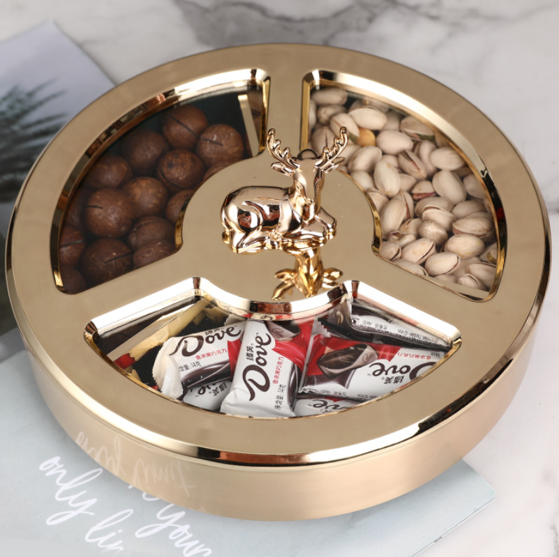 合金珐琅轻奢水果糖果盒高端精致家用客厅干果盘高档高级茶几收纳
