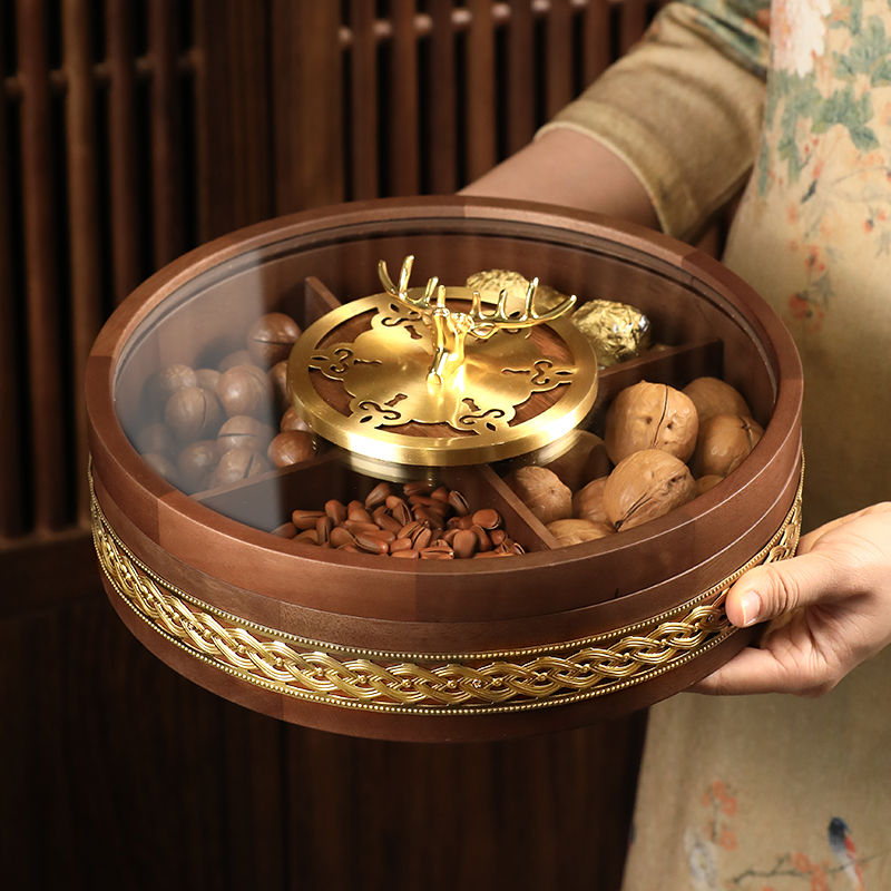 实木轻奢干果盒客厅茶几精致高级高端漂亮的黄铜收纳盒糖果水果盘