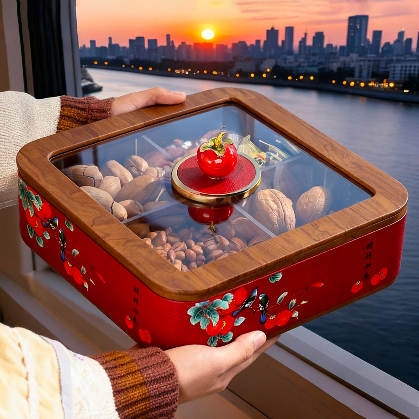 新款四宫格干果盒客厅茶几家用精致水果盘轻奢高档坚果零食摆放盘