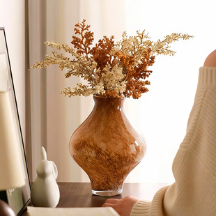 中式法式玻璃插花瓶摆件客厅轻奢高级感渐变装饰品餐桌干花束摆设
