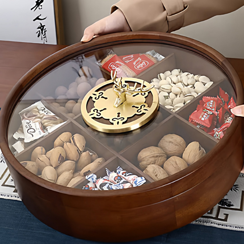 2026新款中式木质糖干果盒客厅家用茶几坚果干果收纳盒高端水果盘