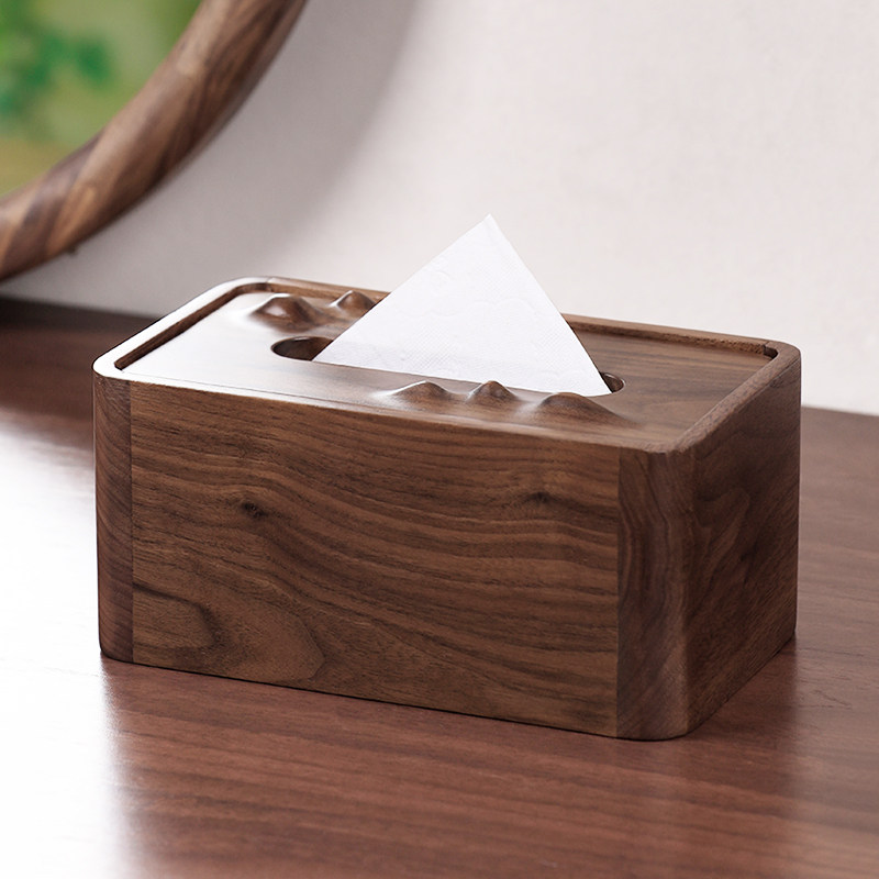 黑胡桃实木纸巾盒新中式家用桌面茶几轻奢风抽纸盒高端创意收纳盒