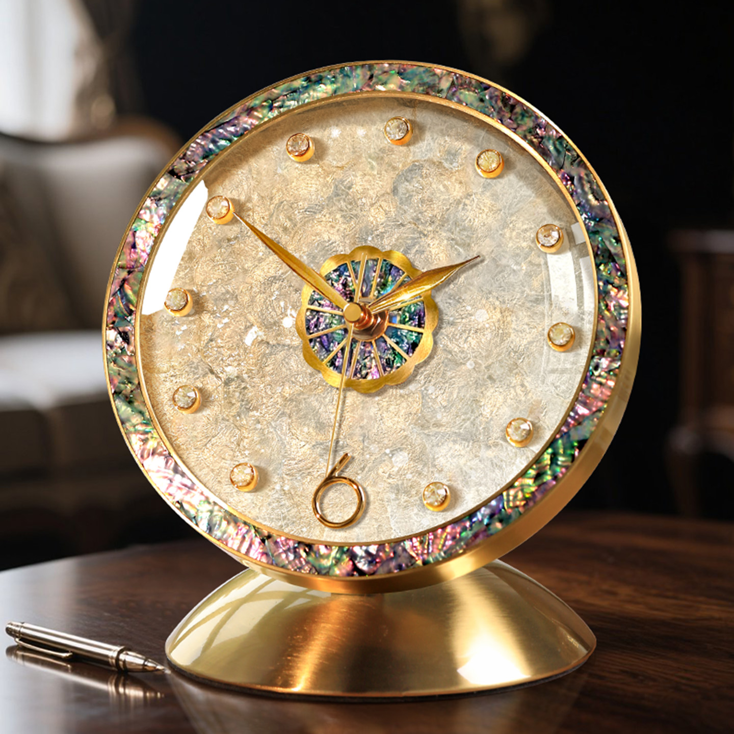 轻奢贝壳台式座钟客厅高级感摆放