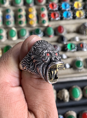 古玩藏银戒指 猩猩头款式民族银饰戒指复古民族风