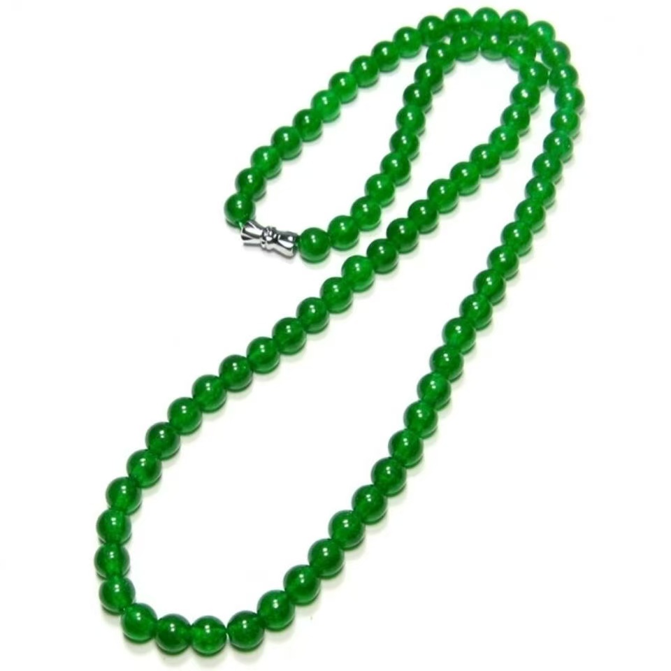 天然冰种绿玛瑙项链绿色玉髓圆珠8mm锁骨款式项链礼物