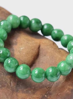 翡翠干青翠手链圆珠 满绿玉石手链 情人节生日礼物