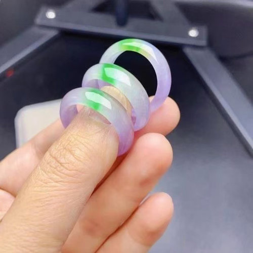 天然紫罗兰色绿玉石戒指  石英岩玉石双色戒指 精美礼品