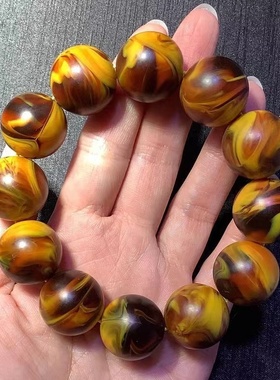 黄色龙涎香琥珀手串男女款 蜜蜡圆珠药香情侣手链文玩佛珠念珠