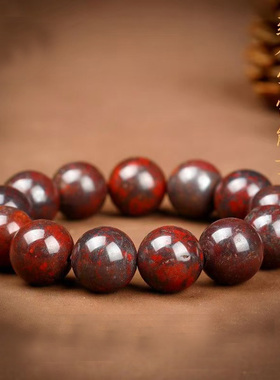 天然鸡血石圆珠手链 红色红伊丁玉石手链圆珠