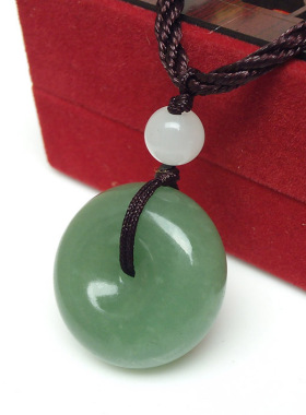 天然东陵玉平安扣 精品吊坠男女情侣款项链 翠绿色玉坠
