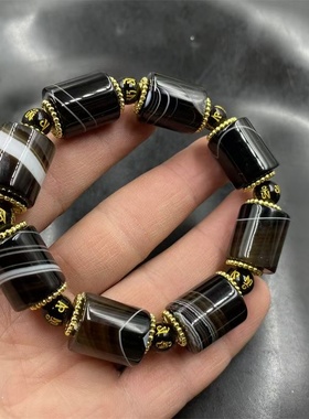 天然缠丝玛瑙手链筒珠手链黑玛瑙手链