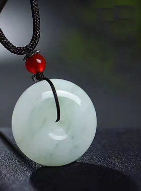 天然天山翠平安扣吊坠 冰种飘花金丝玉平安扣玉佩平安男女吉祥