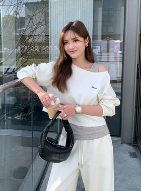 THE MIND休闲卫衣+条纹背心+长裤三件套2026春季新款时尚通勤套装