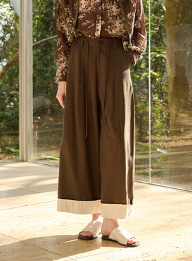 NEIHE内赫2026春季新款凉感莱赛尔翻边撞色长裤松弛感休闲裤女裤