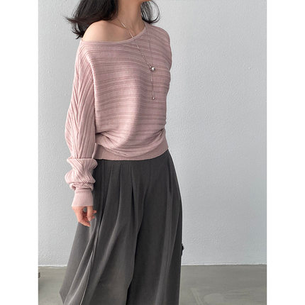 江左法式千金感斜肩6羊毛针织衫女春季新款设计感纸片人显瘦上衣