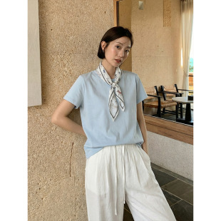 MIND 新款 配丝巾 上衣2026春季 女休闲百搭T恤 韩系纯色短袖 THE