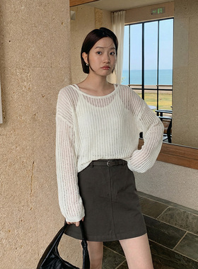 THE MIND镂空防晒罩衫+吊带两件套2026春季新款慵懒风针织衫套装