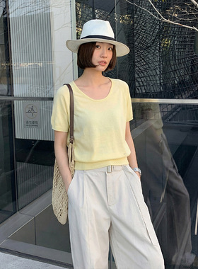 THE MIND 韩系简约基础款针织短袖上衣2026春季新款休闲百搭女T恤