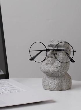 创意搞怪摩艾石像眼镜放置架收纳支架办公室桌面趣味摆件小众礼物