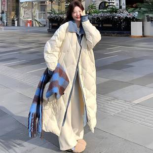 胖mm特大码 外套 米白色牛仔拼接棉服女韩系百搭设计感慵懒风中长款