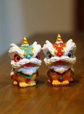 国潮佛山舞狮醒狮创意摆件高级感小众桌面茶桌装饰工艺品生日礼物