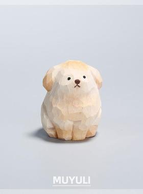 木雕小金毛摆件可爱女生桌面装饰品ins风创意狗狗治愈系礼物女